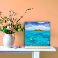 Tischuhr 30cmx30cm inkl. Alu-Ständer -Landschaftsbild Insel Meer  geräuschloses Quarzuhrwerk -Wanduhr-Standuhr TU6025 DIXTIME