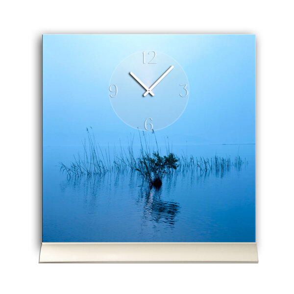 Tischuhr 30cmx30cm inkl. Alu-Ständer- Landschaftsbild See Idylle Wasser geräuschloses Quarzuhrwerk -Wanduhr-Standuhr TU6024 DIXTIME