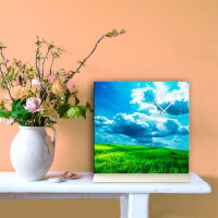 Tischuhr 30cmx30cm inkl. Alu-Ständer -Landschaftsbild Himmel Wolken Wiese  geräuschloses Quarzuhrwerk -Wanduhr-Standuhr TU6023 DIXTIME