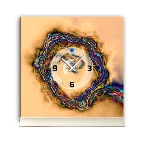Tischuhr 30cmx30cm inkl. Alu-Ständer -abstraktes Design bunt beige geräuschloses Quarzuhrwerk -Wanduhr-Standuhr TU6010 DIXTIME