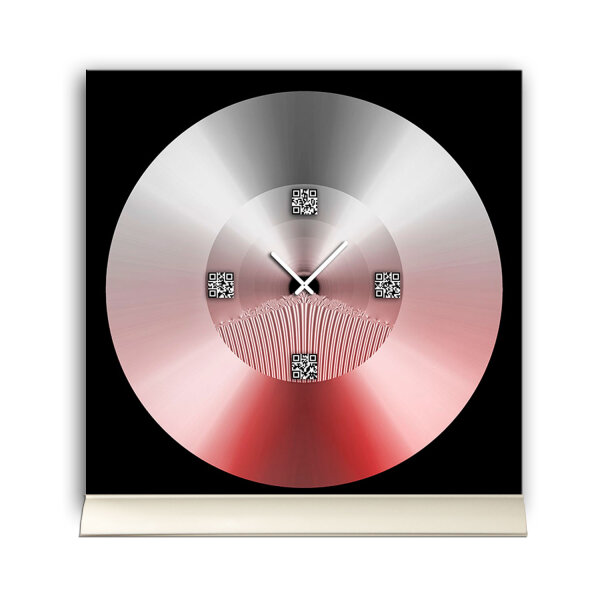 Tischuhr 30cmx30cm inkl. Alu-Ständer -modernes Design rot schwarz  geräuschloses Quarzuhrwerk -Wanduhr-Standuhr TU6008 DIXTIME