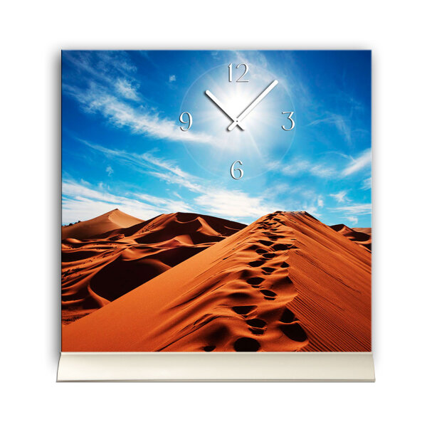 Tischuhr 30cmx30cm inkl. Alu-Ständer -modernes Design Landschaft Wüste geräuschloses Quarzuhrwerk -Wanduhr-Standuhr TU6006 DIXTIME