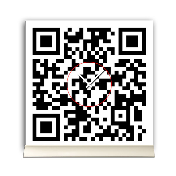 Tischuhr 30cmx30cm inkl. Alu-Ständer -modernes Design QR-Code schwarz weiß geräuschloses Quarzuhrwerk -Wanduhr-Standuhr TU5069 DIXTIME