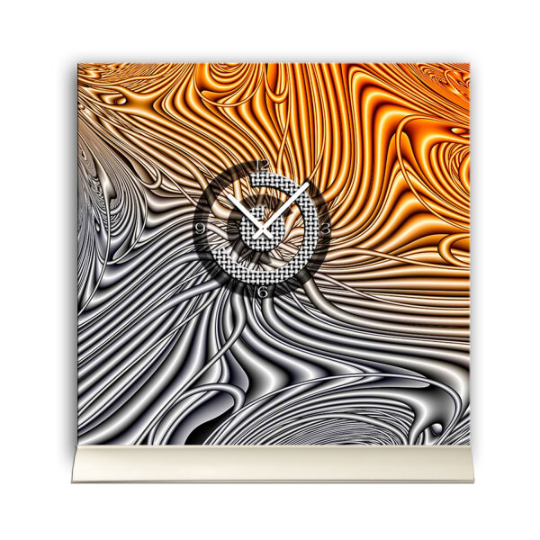 Tischuhr 30cmx30cm inkl. Alu-Ständer- abstraktes Design grau orange geräuschloses Quarzuhrwerk -Wanduhr-Standuhr TU5039 DIXTIME