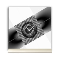 Tischuhr 30cmx30cm inkl. Alu-Ständer- modernes Design schwarz weiß geräuschloses Quarzuhrwerk -Wanduhr-Standuhr TU5029 DIXTIME