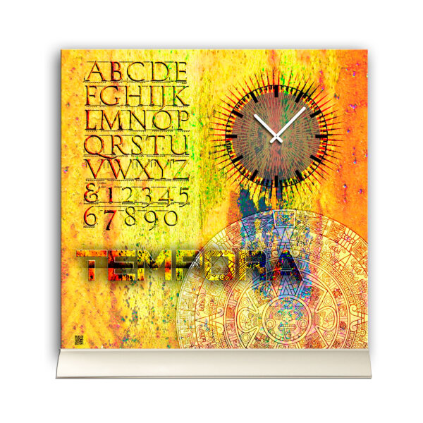 Tischuhr 30cmx30cm inkl. Alu-Ständer - Vintage-Look -gelb - geräuschloses Quarzuhrwerk -Wanduhr - Standuhr TU5020 DIXTIME