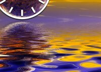 Tischuhr 30cmx30cm inkl. Alu-Ständer -abstraktes Design  Wasser Spiegelung blau orange geräuschloses Quarzuhrwerk  -Wanduhr-Standuhr TU3168 DIXTIME