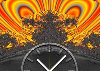 Tischuhr 30cmx30cm inkl. Alu-Ständer -abstraktes Design  schwarz orange gelb rot geräuschloses Quarzuhrwerk -Wanduhr-Standuhr TU3160 DIXTIME