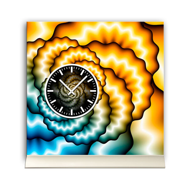 Tischuhr 30cmx30cm inkl. Alu-Ständer -abstraktes Design blau gelb geräuschloses Quarzuhrwerk  -Wanduhr-Standuhr TU3157 DIXTIME