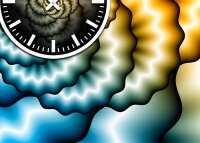Tischuhr 30cmx30cm inkl. Alu-Ständer -abstraktes Design blau gelb geräuschloses Quarzuhrwerk  -Wanduhr-Standuhr TU3157 DIXTIME