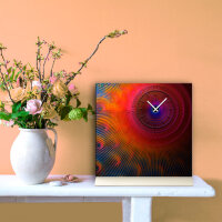 Tischuhr 30cmx30cm inkl. Alu-Ständer -abstraktes Design bunt pink rot orange geräuschloses Quarzuhrwerk  -Kaminuhr-Standuhr TU3099 DIXTIME