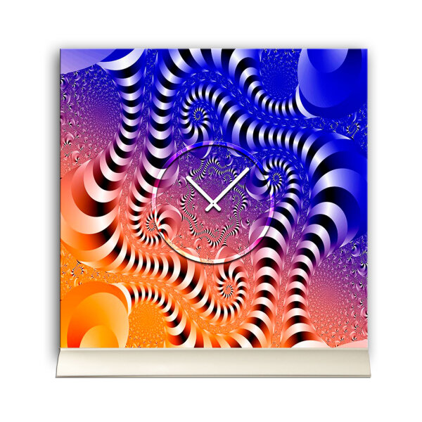 Tischuhr 30cmx30cm inkl. Alu-Ständer -abstraktes Design Space blau orange geräuschloses Quarzuhrwerk -Kaminuhr-Standuhr TU3093 DIXTIME