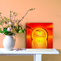Tischuhr 30cmx30cm inkl. Alu-Ständer -Sonnenuntergang orange geräuschloses Quarzuhrwerk -Kaminuhr-Standuhr TU3088 DIXTIME