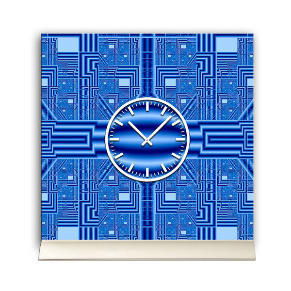 Tischuhr 30cmx30cm inkl. Alu-Ständer -grafisches Design PC Optik blau  geräuschloses Quarzuhrwerk -Kaminuhr-Standuhr TU3087 DIXTIME