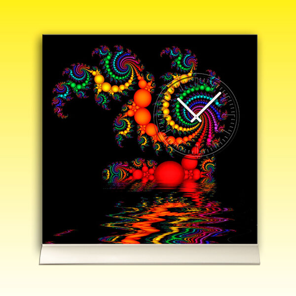 Tischuhr 30cmx30cm inkl. Alu-Ständer- abstraktes Design schwarz bunt geräuschloses Quarzuhrwerk -Kaminuhr-Standuhr TU3083 DIXTIME