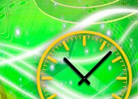 Tischuhr 30cmx30cm inkl. Alu-Ständer- abstraktes Design grün gelb geräuschloses Quarzuhrwerk -Wanduhr-Standuhr TU3417 DIXTIME