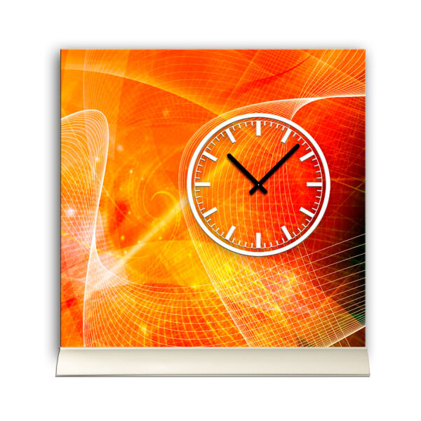 Tischuhr 30cmx30cm inkl. Alu-Ständer - modernes Design orange geräuschloses Quarzuhrwerk - Wanduhr-Standuhr TU3418 DIXTIME