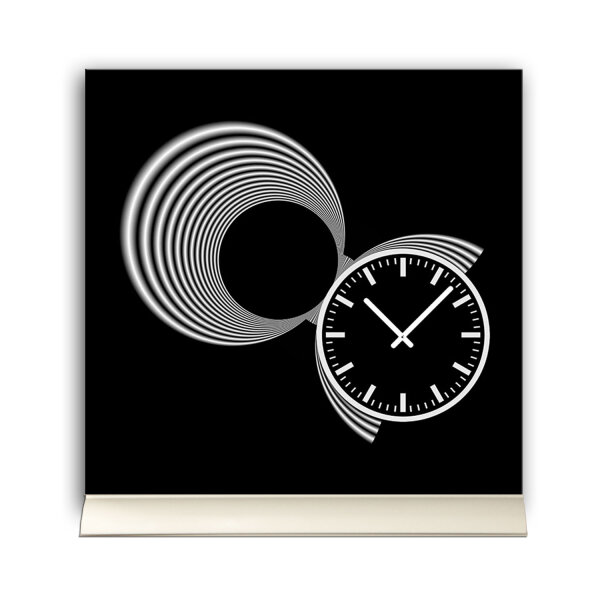 Tischuhr 30cmx30cm inkl. Alu-Ständer  -schlichtes zeitloses Design schwarz weiß  geräuschloses Quarzuhrwerk -Kaminuhr-Standuhr TU3079 DIXTIME
