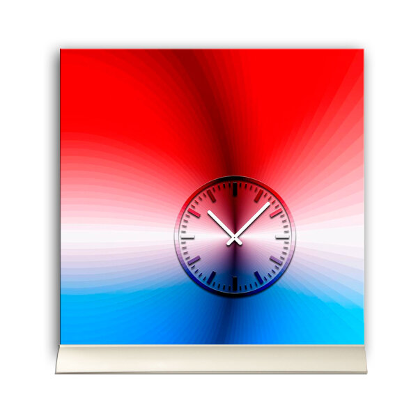 Tischuhr 30cmx30cm inkl. Alu-Ständer -schlichtes zeitloses Design rot blau geräuschloses Quarzuhrwerk - Kaminuhr-Standuhr TU3078 DIXTIME