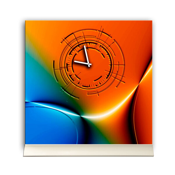 Tischuhr 30cmx30cm inkl. Alu-Ständer -abstraktes zeitloses Design orange blau geräuschloses Quarzuhrwerk -Kaminuhr-Standuhr TU3074 DIXTIME