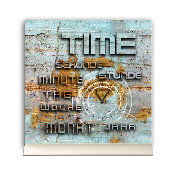 Tischuhr 30cmx30cm inkl. Alu-Ständer - Vintage-Look - geräuschloses Quarzuhrwerk - Kaminuhr - Standuhr TU3048 DIXTIME