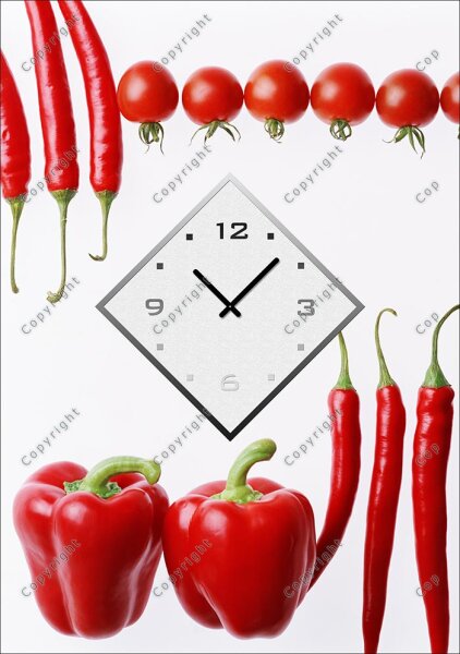Dixtime Designer Wanduhr,30cm x 40cm Wanduhren, stylische Küchenuhr, rot weiß, Paprika Tomate Peperoni 4182-0009